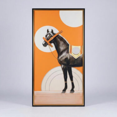 Tableau 3D "Éclat Équestre" Art Mixte Contemporain Orange & Blanc