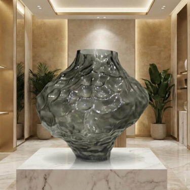 Vase "Océan" en Verre Fumé Sculpté – Design Contemporain à Texture Relief