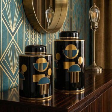 Duo de Vases Couverts en Verre – Finition Art Déco Noir & Or