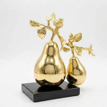 Sculpture Duo de Poires Dorées "Nature Éternelle"