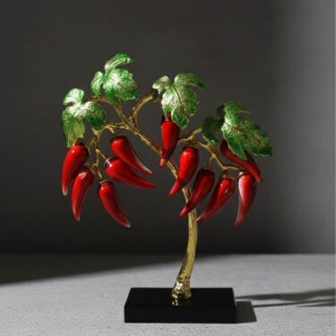 Sculpture Décorative Pimentier d'Or et Rouge Émaillé