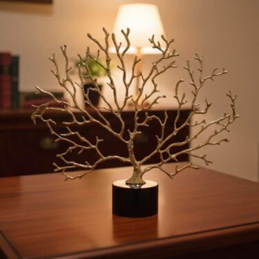 Sculpture Arbre de Vie Corail Doré sur Socle Circulaire