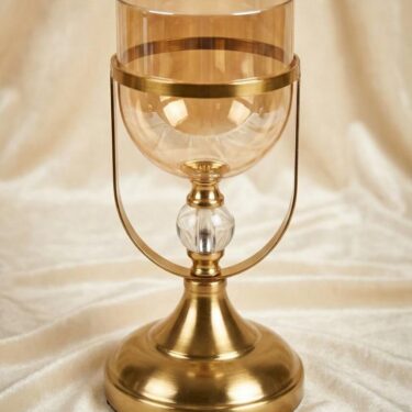 Photophore Design en Verre Ambré et Laiton Doré "Éclat Royal"