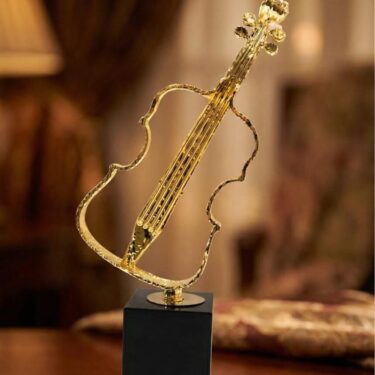 Sculpture Violon Stylisé en Métal Doré - Verre