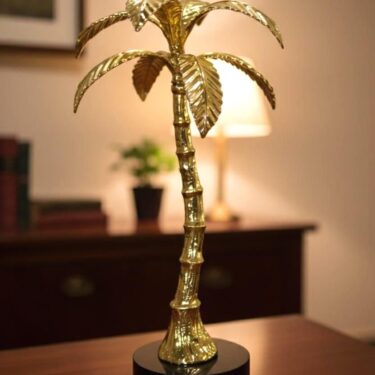 Sculpture Palmier Royal "Oasis d’Or" en Métal Brillant