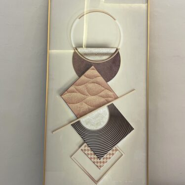 Grand Tableau 3D Vertical 160x80 cm - Décoration Murale Géométrique Nude, Beige et Doré avec Effet Cristaux
