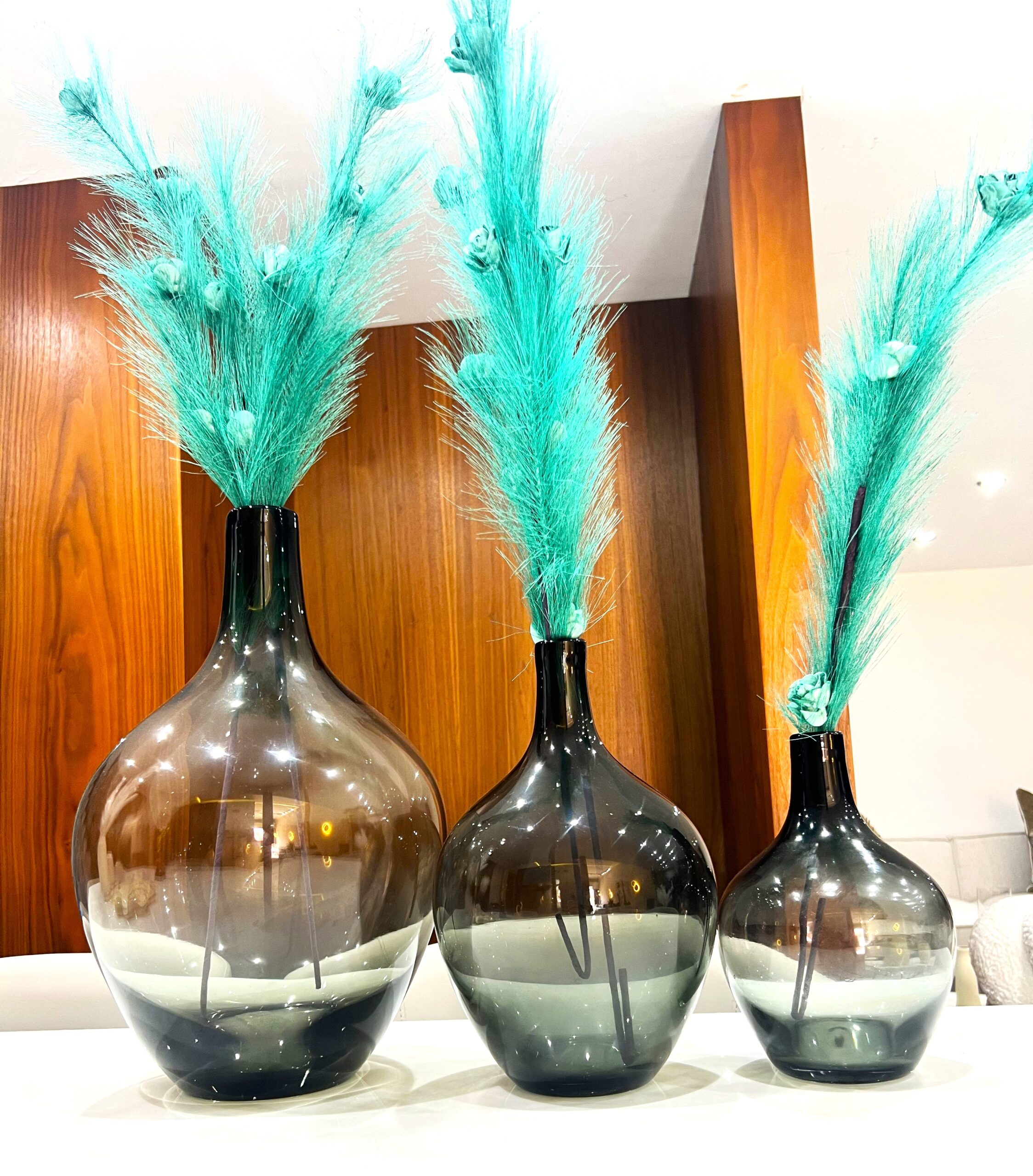 Set de 3 Vases en Verre Fumé – Trio d'Élégance Contemporaine (40 cm, 30 cm et 25 cm)